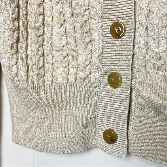Worth 100% Wool Cable Knit Cardigan Sweater Small lightweight button tan cropped - Picture 3 of 10